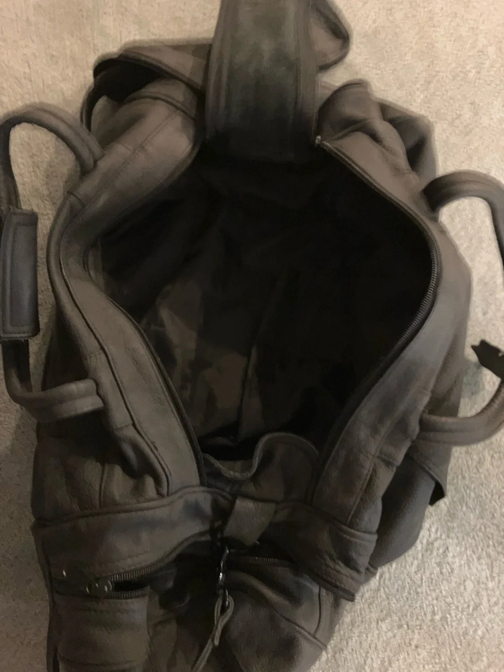 Classic Black Leather Weekender Duffel Bag